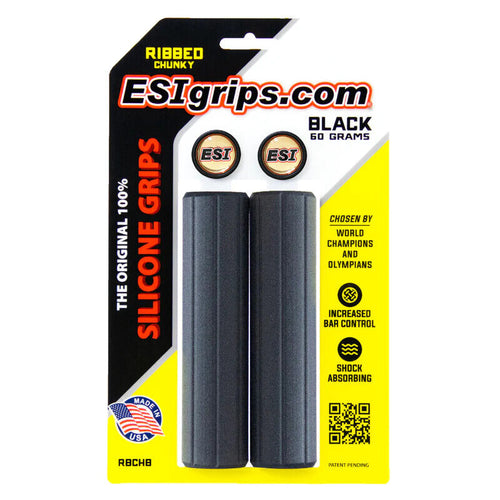 ESI Black Ribbed Chunky Grips Silicone MTB Handlebar Grips Shock Absorbing